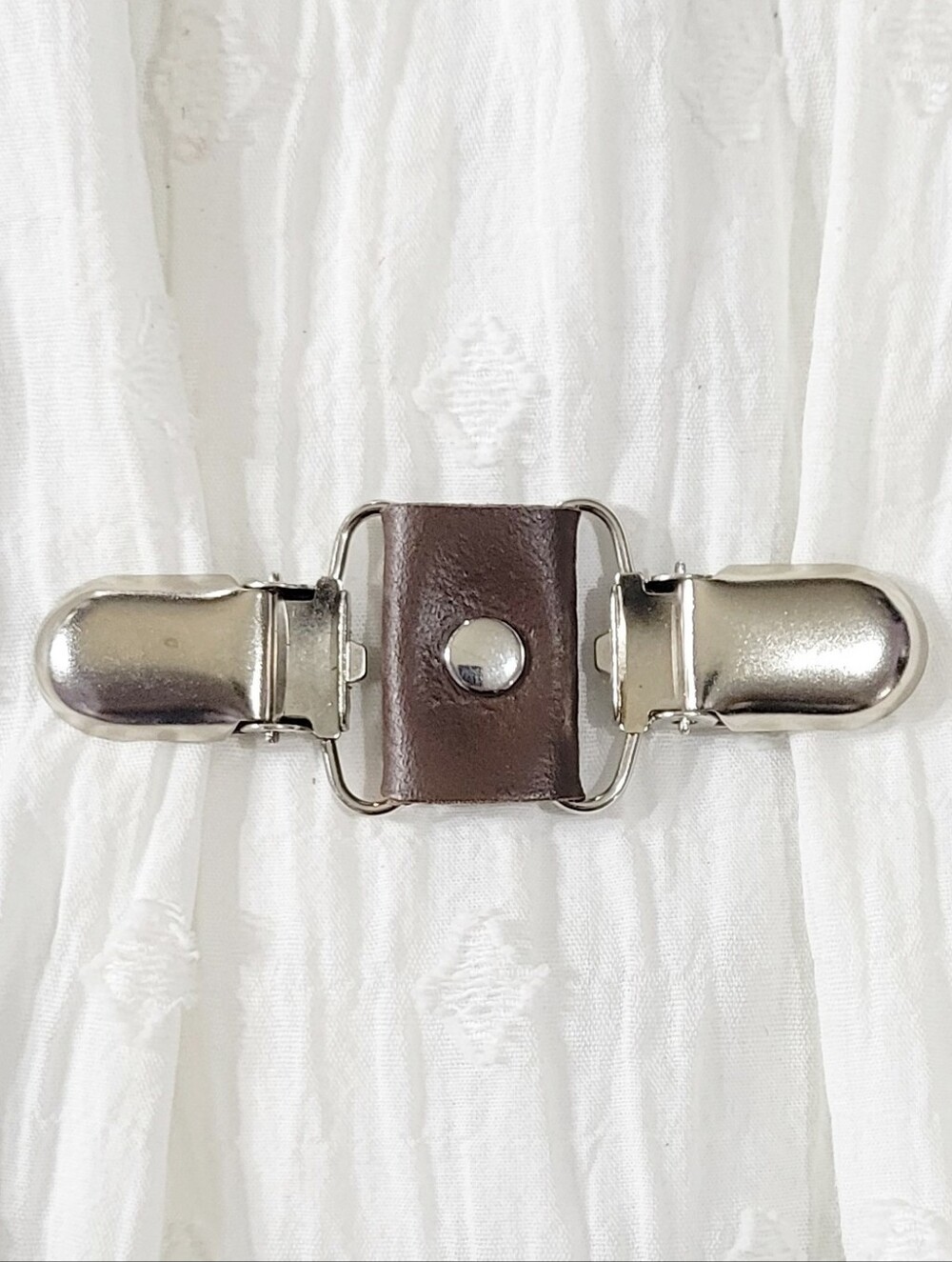 Brown Leather Mini Cinch Clip W/ Silver Tone Clips. DIY Tailoring. New, Handmade